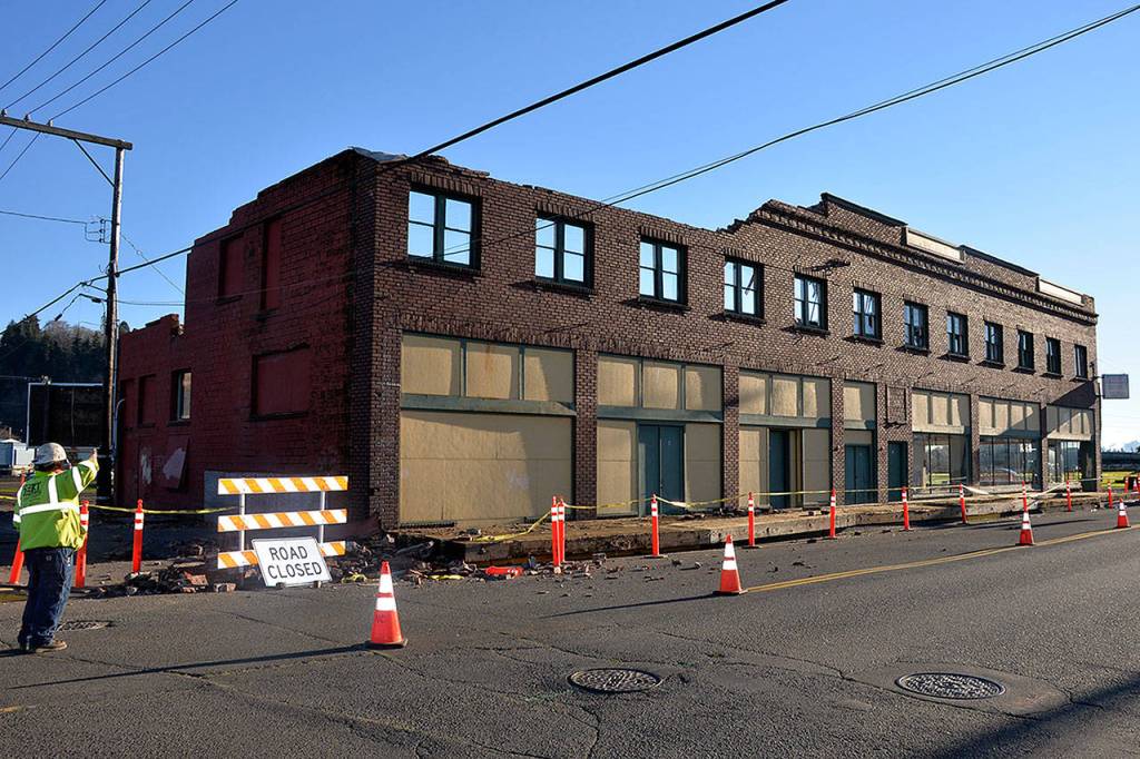 (Louis Krauss | Grays Harbor News Group)                                The view from F Street as the old Selmers building is brought down to make way for the planned Gateway Center in Aberdeen.