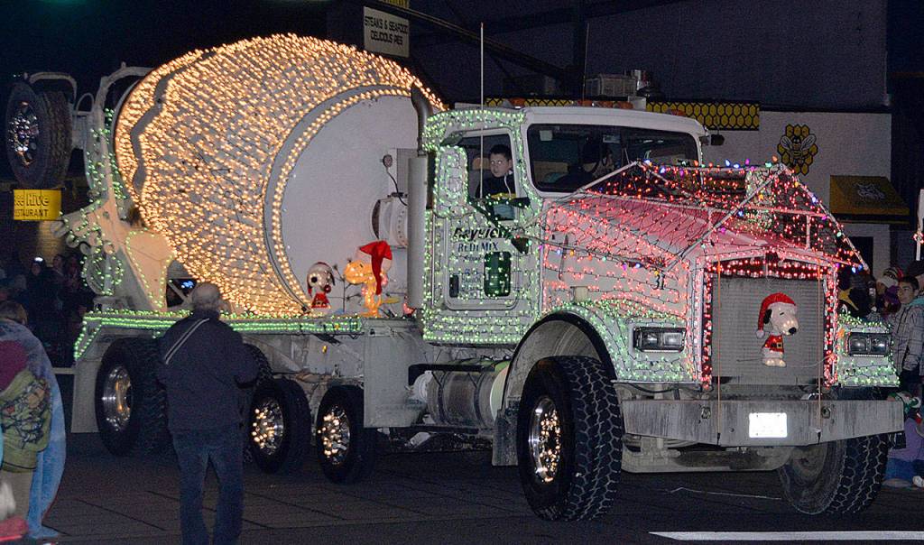 DAN HAMMOCK | GRAYS HARBOR NEWS GROUP                                Bayview Redi Mixs entry in the Montesano Festival of Lights parade.