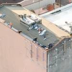 Aerial photo courtesy of Eric Timmons                                 Roof work taking place at the theater in early December.