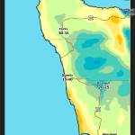 (Courtesy National Weather Service) A map shows where gusts are expected to get between 45 and 55 mph along the coast on Saturday.