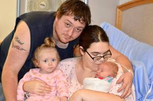 Courtesy Grays Harbor Community Hospital                                Mathanual Anthony Joseph Fruchella, bottom right, was the first baby of 2019 delivered at Grays Harbor Community Hospital. Hes pictured here with his parents and sister.
