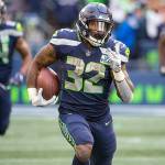 Seattle Seahawks running back Chris Carson (32) makes a 61-yard third quarter break-away run against the Arizona Cardinals on Sunday, Dec. 30, 2018 at CenturyLink Field in Seattle, Wash. (Mike Siegel/Seattle Times/TNS)