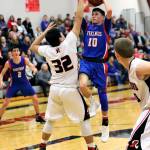 Willapa Valleys Chad Flementis (10) drives the lane against Raymonds Cesar Delgado on Thursday. (Photo by Larry Bale)