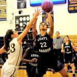 Grays Harbors Isabel Hernandez (22) hits a layup in the third quarter against Centralia on Wednesday night. (Hasani Grayson | Grays Harbor News Group)