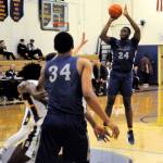 Grays Harbors Zayre Ruffin (24) sinks a mid-range jumper in the first half against Centralia on Wednesday. (Hasani Grayson | Grays Harbor News Group)