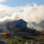 Louis Krauss | Grays Harbor News Group                                A wooden shack burned down at the River City homeless camp along the Chehalis River on Tuesday morning.