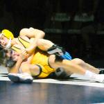 Aberdeens Caleb Lock goes for a pin against Elmas Braedon McMillan on Thursday in Elma. Lock eventually won the match via fall with 1:37 remaining in the first round. (Hasani Grayson | Grays Harbor News Group)