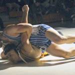 Elmas Taitum Brumfield, top, wrestles Aberdeens Joseph Bercier in a match on Thursday in Elma. Brumfield won the match by fall at 1:11 in the second round. (Hasani Grayson | Grays Harbor News Group)