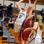Montesano center Zoe Hutchings scores two of her team-high 21 points in a 74-51 win over Hoquiam on Thursday. (Ryan Sparks | Grays Harbor News Group)