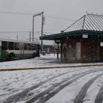 (Louis Krauss | Grays Harbor News Group) A view of the wintery conditions at the Aberdeen bus station Monday morning.