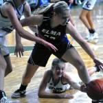 Elmas Quin Mikel battles for a loose ball in the first quarter against Lynden Christian. Mikel led the Eagles with eight points in a 55-25 loss on Thursday in the 1A State Tournament. (Hasani Grayson | Gray Harbor News Group)