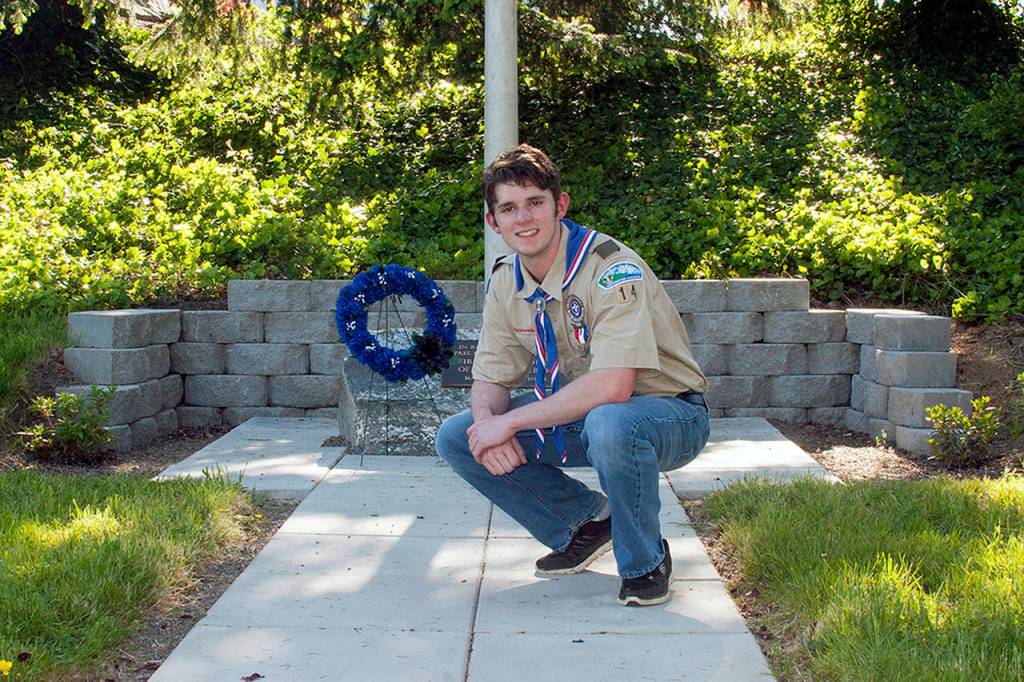 (Photo courtesy Werner family) Evan Werner and a fellow Scout split up a large project to design and set up a permanent memorial to Elmas past and present first responders.