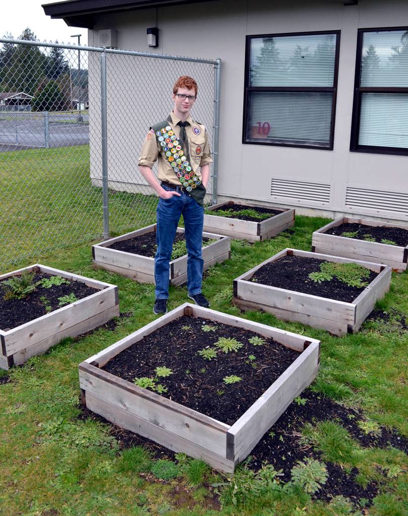 (Photo courtesy Erwin family) Jared Erwin built six raised garden beds for Central Park Elementary School in Aberdeen, which the kindergarten class uses as part of its science curriculum.