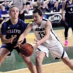Elmas Kali Rambo (13) steals the ball from Bellevue Christians Molly Olson in the first quarter on Saturday. (Hasani Grayson | Grays Harbor News Group)