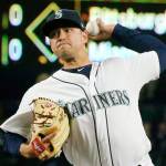 Seattle Mariners pitcher Marco Gonzales is on the mound in the first inning against the Oakland Athletics on Saturday, April 14, 2018, at Safeco Field in Seattle. (Ken Lambert/Seattle Times/TNS)