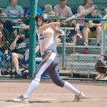 Ocostas reigning 2B Pacific League MVP, Kaylee Barnum, sends a base hit to left field during the 1B State Championship tournament in Yakima last season. (Photo by Michael Pedersen)