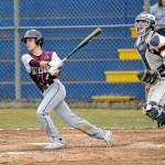 Montesano right fielder Aaron Lano smacks a run-scoring single in the fifth inning against Aberdeen on Thursday. Lano drove in four runs in the game. (Ryan Sparks | Grays Harbor News Group)
