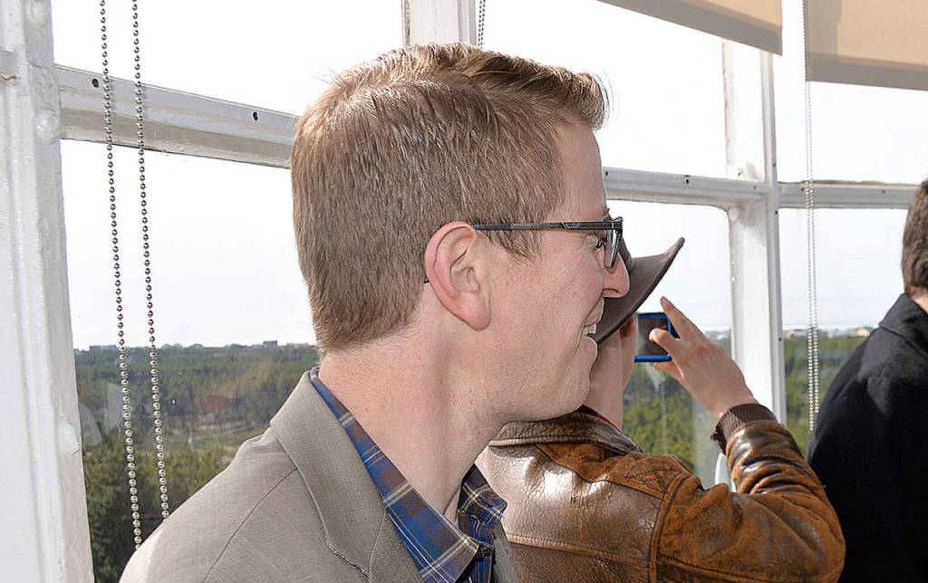 DAN HAMMOCK | GRAYS HARBOR NEWS GROUP                                Congressman Derek Kilmer, D-Gig Harbor, stopped at the top of the Grays Harbor Lighthouse in Westport Saturday afternoon to take in the view and hear a little history of the lighthouse, the tallest in the state.