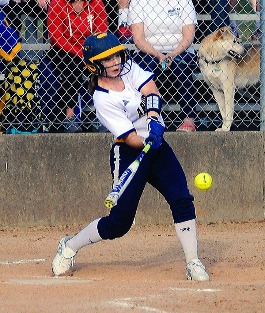 Aberdeens Logan Glanz hits a line drive in the fifth inning against Elma on Tuesday. (Hasani Grayson | Grays Harbor News Group)