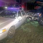 COURTESY HOQUIAM POLICE DEPARTMENT                                 A Hoquiam Police officer escaped injury when a suspected drunk driver rammed the officers squad car late Tuesday.