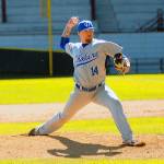 Grays Harbors Kendall Johnson delivers a pitch in the seventh inning against Pierce College on Saturday. (Hasani Grayson | Grays Harbor News Group)