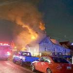 COURTESY HOQUIAM POLICE DEPARTMENT                                Aberdeen and Hoquiam firefighters battled a blaze in the 2300 block of Queets Avenue early Friday morning. The cause of the fire in the unoccupied structure is under investigation.