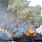 Smoke and flames rise during Monday evenings catastrophic fire at the Notre Dame Cathedral in central Paris. (Jerome Domine | Abaca Press)