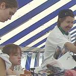 COURTESY WESTPORT GRAYLAND CHAMBER                                Jim Mankin announces winners of last years crab races with Sandy Mullvain.