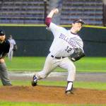 Montesanos Evan Bates delivers a pitch in the seventh inning against Hoquiam on Tuesday. Bates allowed one run and pitched a complete game in Montes 2-1 win over Hoquiam. (Hasani Grayson | Grays Harbor News Group)