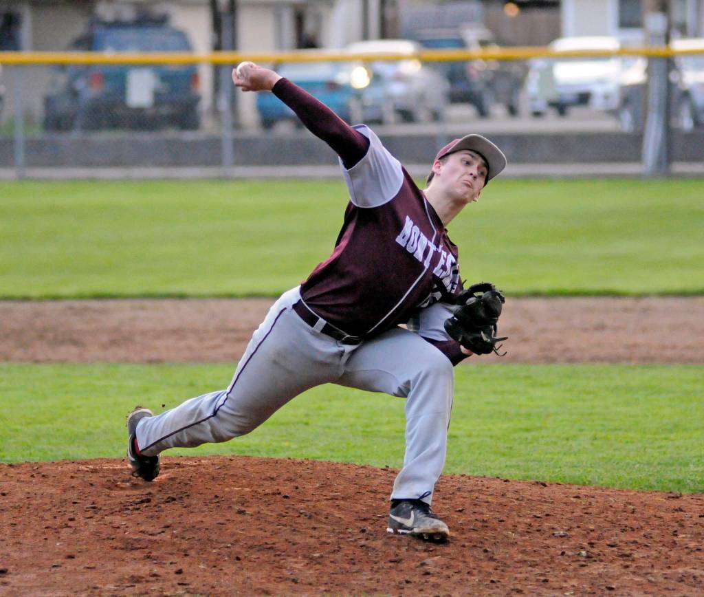 Montesano relief pitcher Jack Anderson struck out seven and allowed just one hit in 3 1/3 shutout innings against Forks on Wednesday in Montesano. (Ryan Sparks | Grays Harbor News Group)