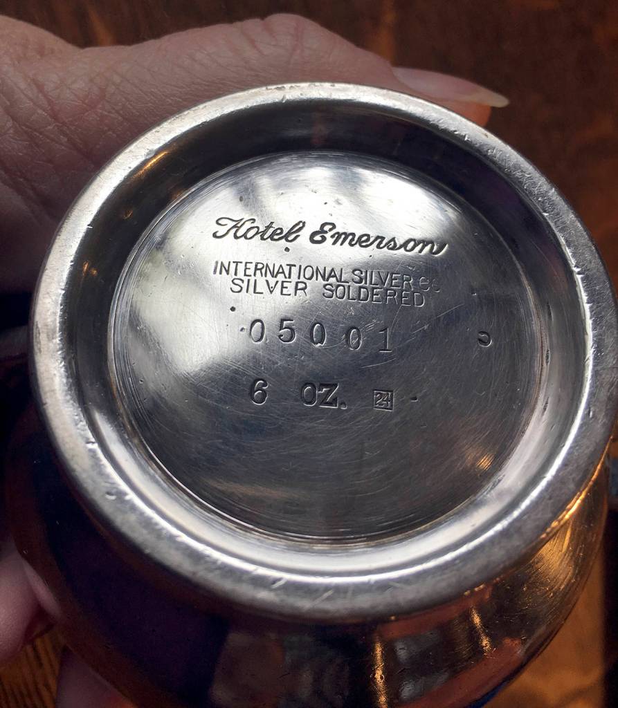 (Kat Bryant | Grays Harbor News Group) This engraving on the sugar bowls base piqued Connie Parsons interest in its history.