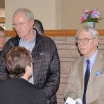 DAN HAMMOCK | GRAYS HARBOR NEWS GROUP                                State Historian John Hughes, right, talks with Channel Point Village Executive Director Maggie Birmingham, foreground, Thursday. Also pictured is Grays Harbor County Commissioner Randy Ross, far left, and Port of Grays Harbor Commissioner Tom Quigg.