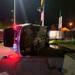 Courtesy Hoquiam Police Department                                A car rolled on its side near the Simpson Avenue Bridge Saturday night.