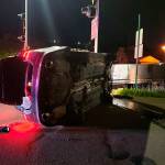 Courtesy Hoquiam Police Department                                A car rolled on its side near the Simpson Avenue Bridge Saturday night.