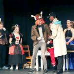 The South Bend High School Drama Club recently presented CSI: Wonderland to a packed house in Raymonds historic Hannan Playhouse. A classic whodunit with fanciful Wonderland characters, a large cast of drama club actors entertained all in attendance. The investigation of who killed the King of Hearts had many twists and turns. From left are Tink (Nick Stamos), the White Rabbit (Max Richter), the Queen of Hearts (Chelsea Minks), the Mad Hatter (Karli Wilson), Murk (Cody Jones) and the Duchess of Diamonds (Hannah Byington).                                photo Courtesy Larry Bale