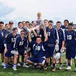 Grays Harbor lacrosse players hoist former Grays Harbor and current Orting player Dannon Roselund after a playoff game on Saturday at Orting High School. Pictured are (from left): Front row  Peyton Prom, Martin Shuck, Konner Odekirk, Logan Jones, Nate Johnson, Matt Johnson, Jaiden James. Back row  Ryan Good, Coach Nate Olson, Coach Ethan Howard, Steve Rademacher, Parker Gleason, Seth Angelovich, Dannon Roselund (Orting), Devin Mahal. (Submitted photo)