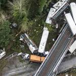 Bettina Hansen | Seattle Times                                Amtrak Cascades 501 derailed and fell off a bridge onto Interstate 5 on Dec. 18, 2017.