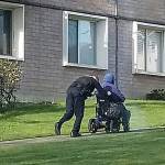 COURTESY PHOTO                                Aberdeen Police Sgt. Darrin King noticed a man in a wheelchair struggling to get up Broadway last July. He got out and pushed the chair up the hill to level ground. Officer Brandi Zieber took the photo.