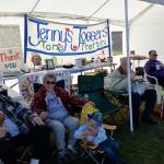 (Louis Krauss | Grays Harbor News Group) Members of the team Jennys Joggers/Toms Trotters sit inside their tent at Relay For Life Grays Harbor on Friday afternoon in Hoquiam.