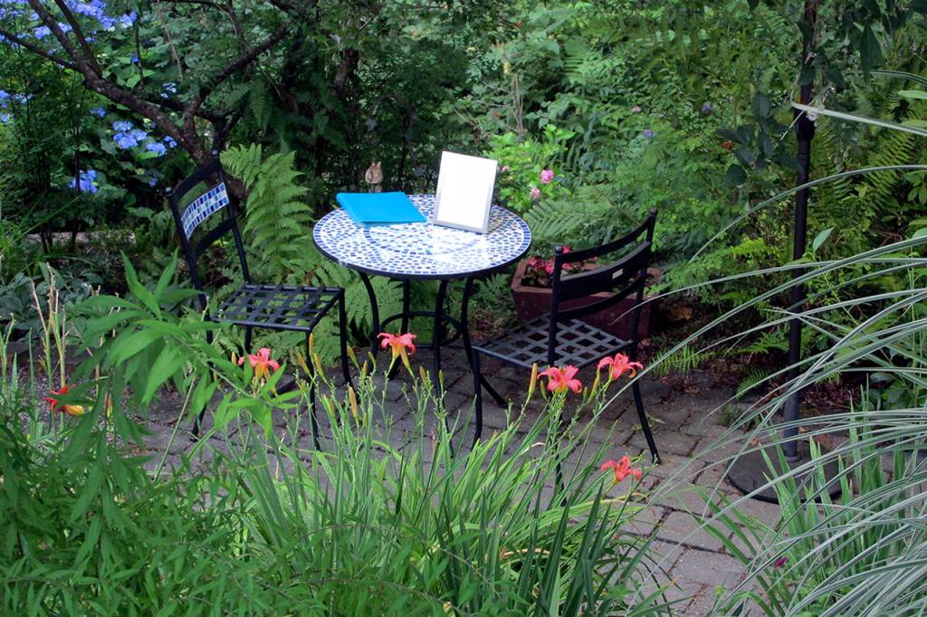 photos by David Wilhelms                                This terrace was created on the hill once the blackberries were replaced with hydrangea, daylily and ornamental grasses.