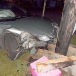 COURTESY HOQUIAM POLICE DEPARTMENT                                A Hoquiam man was arrested early Sunday morning on suspicion of DUI after his vehicle struck a power pole near the Hoquiam Farmers Market on Riverside Avenue.