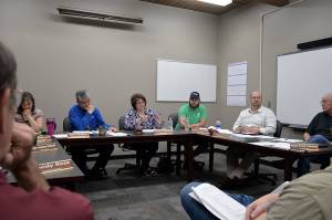 Louis Krauss | Grays Harbor News Group                                From left, Ken Mehin, Grays Harbor Transits general manager, sits next to County Commissioner Vickie Raines, Aberdeen Mayor Erik Larson, Commissioner Wes Cormier and Cosmopolis Mayor Frank Chestnut during a Transit board meeting Tuesday.