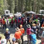 COURTESY KITTITAS COUNTY SHERIFFS OFFICE                                More than 200 law enforcement and search and rescue personnel along with volunteers are briefed before a search for evidence and additional remains in the area where a portion of Lindsey Baums skull was found in rugged country on Manastash Ridge near Ellensburg.