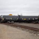 (Louis Krauss | Grays Harbor News Group) Three train cars derailed Saturday in Aberdeen near South Alder Street, with one car perpendicular to the tracks.