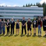 (Louis Krauss | Grays Harbor News Group) Grays Harbor Colleges 13 top scholars stand for a photo with President Jim Minkler, sixth from left. They are, from left to right: Michael Urbaniak, Lucius Veiga, Nolan Palmer, Joshua Latimer, Raven A. Stoney, Minkler, Kamryn Adkins, Dakota Ross, Adrian Greenway, Sierra Templeton, Zoe Templeton, Cain McCulloug, Kaiden Coty, and Emma Nitahara (not pictured).