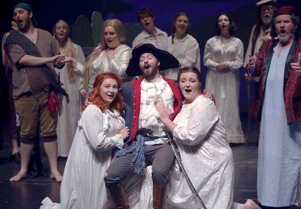 Keith J. Krueger                                Isabel (Andy Blake), left, and Edith (Analei Holt) flank the Pirate King (Jerrod Phelps).