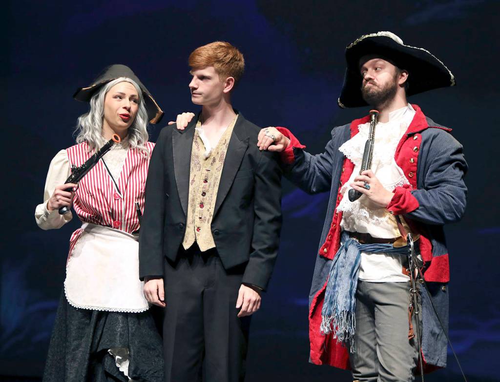 Keith J. Krueger                                Frederic, the Pirate Apprentice (Ben Fagerstedt), center, receives unwelcome counsel from his maid, Ruth (Sadie Karl), and the Pirate King (Jerrod Phelps).