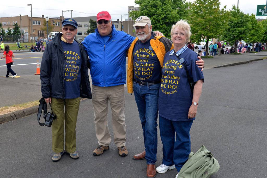 (Louis Krauss | Grays Harbor Newsgroup) Descendants of Aberdeen founders AJ West and Sam Benn pose at the Founders Day Parade. From left, AJ West, Bill Brasfield, Edward Watson West, and Mary Kay West.