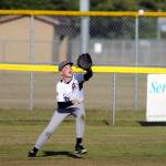 Montesano right fielder Nathan Dowler makes a running catch during the Bulldogs 13-5 win over Chehalis in the District 3 Tournament on Thursday. With the win, Monte will face Chehalis in a winner-take-all championship game at 6 p.m. on Friday. (Ryan Sparks | Grays Harbor News Group)