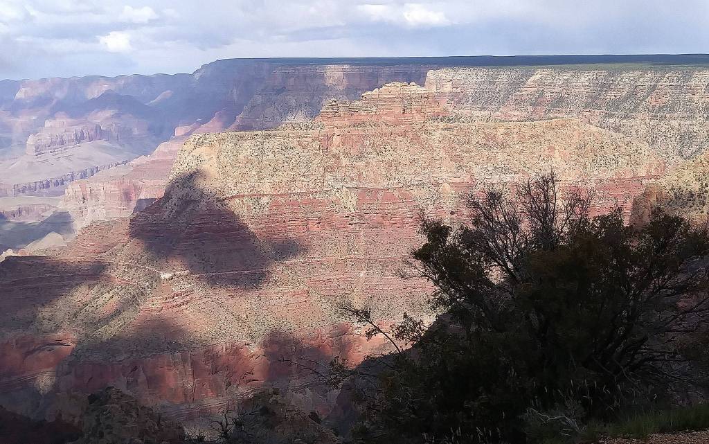 Clouds cast their shadows on the walls of the Grand Canyon in mid-May.
